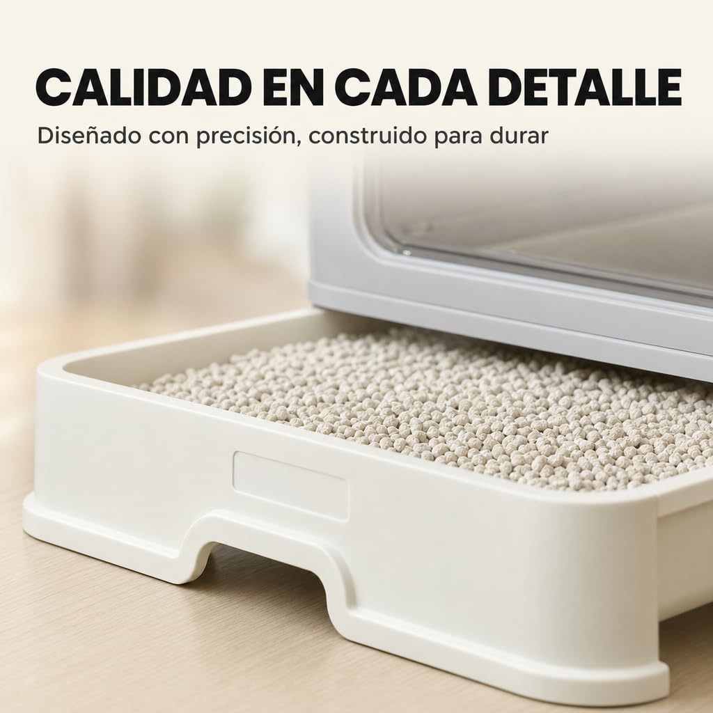 Arenero para Gatos Cerrado con Cajón Extraíble y Doble Entrada – Bandeja Higiénica con Tapa, Puerta Transparente, Entrada Superior con Rejilla Filtrante y Pala Incluida, Anti-Olor, Fácil Limpieza