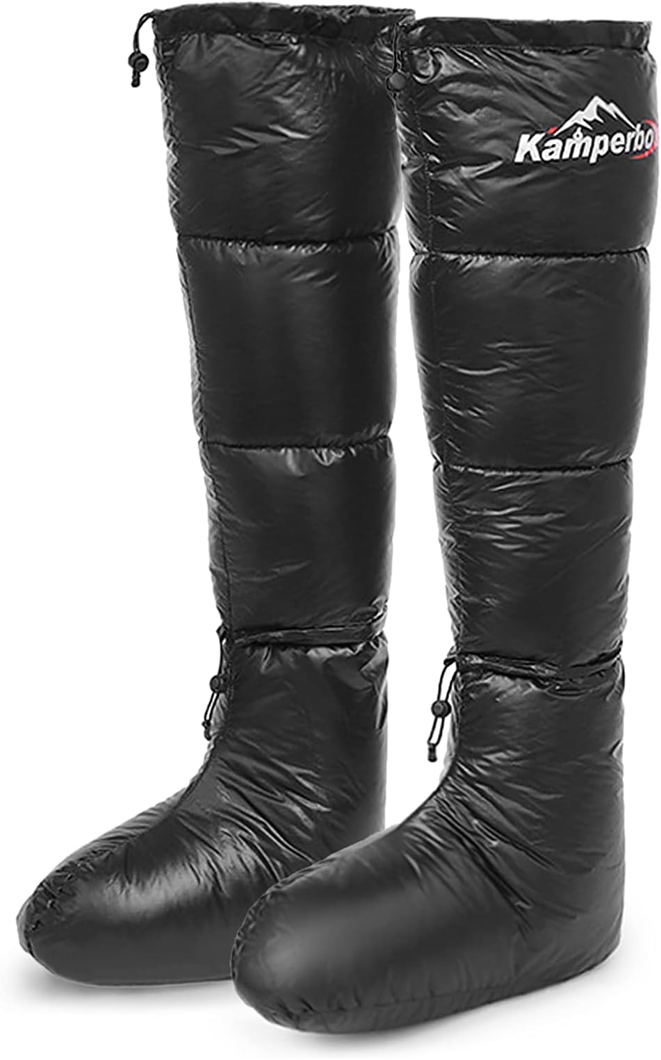 Winter Down Booties Socks Warm Soft Windproof Long Sleeping Slippers with Adjustable Drawstring for Camping Backpacking Sleeping Bag Tent Men Women Down Filled Boots with Storage Bag