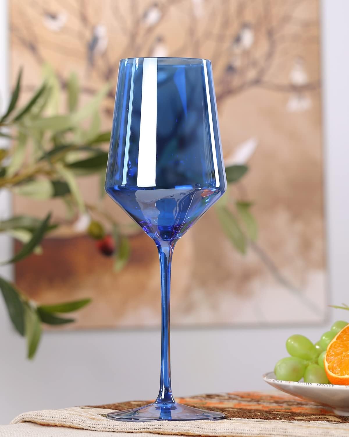 comfit Blue Wine Glasses Set Of 6 - Crystal Colorful Wine Glasses With Long Stem and Thin Rim, Glass with Multi Color,Perfect Colored Wine Stemware for Wine Lover in Birthday, Christmas,15oz