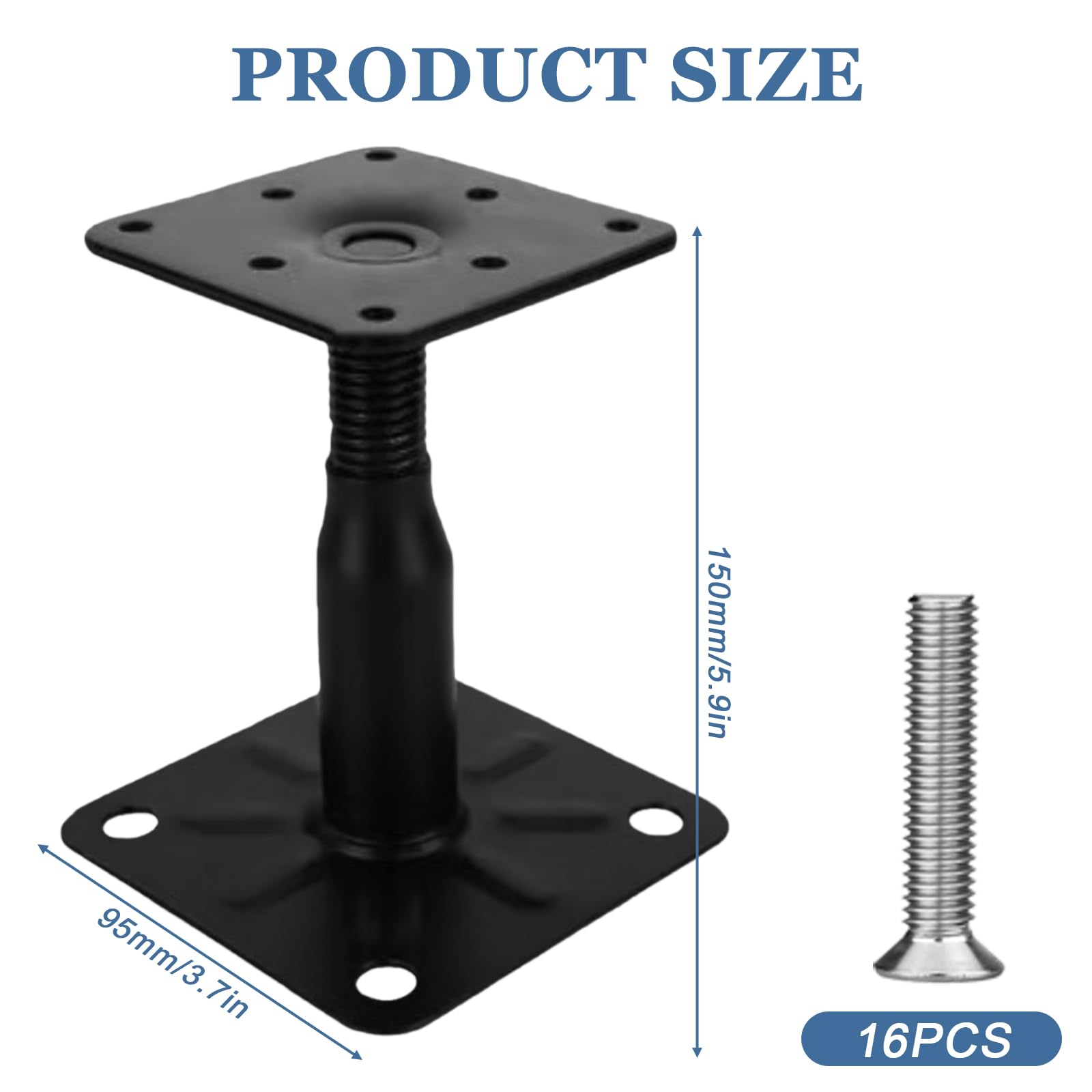 4 soportes para postes, 100-150 mm, galvanizados, altura ajustable con 16 tornillos, acero galvanizado, pie de apoyo para terrazas, vallas, refugios, garajes, pérgolas, trabajos de construcción
