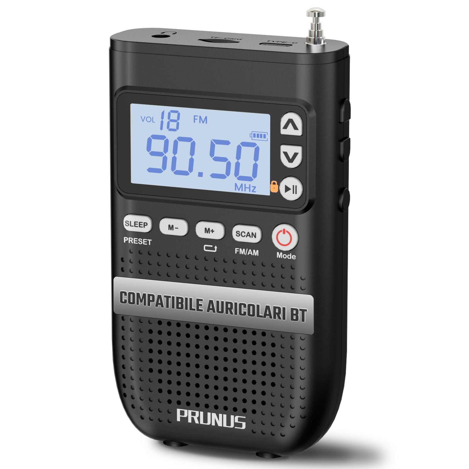 PRUNUS J-618 Radio Portatile AM/FM Bluetooth 2000 mAh Ricaricabile Digitale con Jack Cuffie e Slot TF