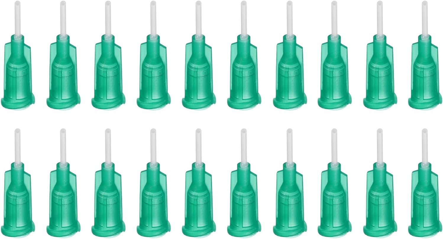 sourcing map 20Pcs 18G Plastic Dispensing Needles with Luer Lock, 1.5" PTFE Needle Tube PP Heat-Resistant Plastic Blunt Tip for Liquid Glue Gun, Green