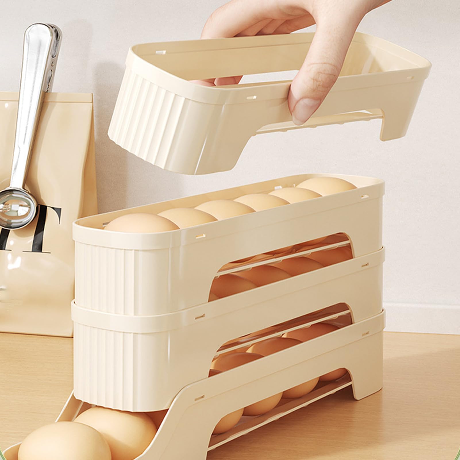 Eierrollender Eierspender für den Kühlschrank, platzsparend, stapelbar,