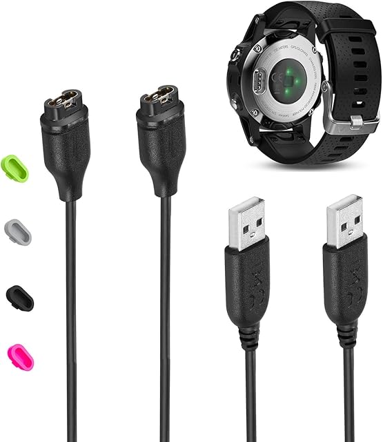 VFAN [2-Pack Charger Cable for Garmin Fenix 5/5S/5X, Forerunner 935, Approach S60, X10, S10/Quatix 5,5 Sapphire/Vivoactive 3/Vivosport/D2 USB Data Sync Charging Wire Cord