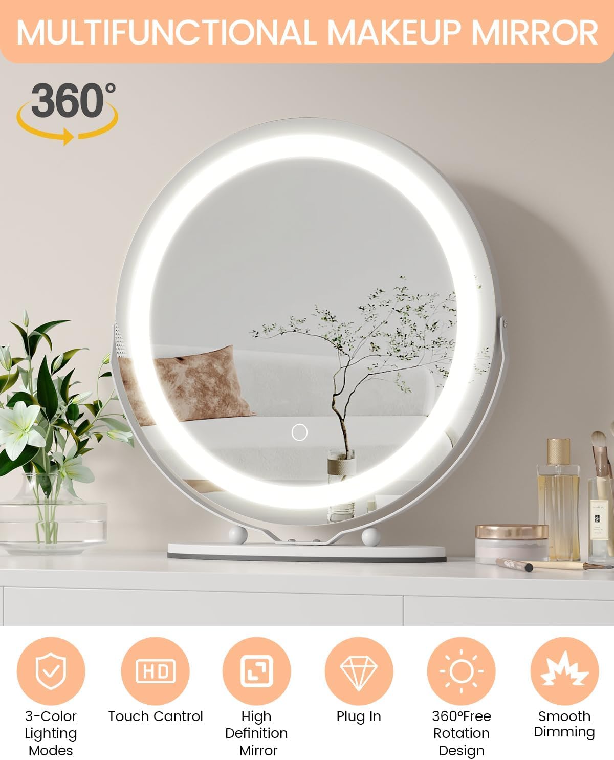 Multifunctional makeup mirror with 360 degree rotation