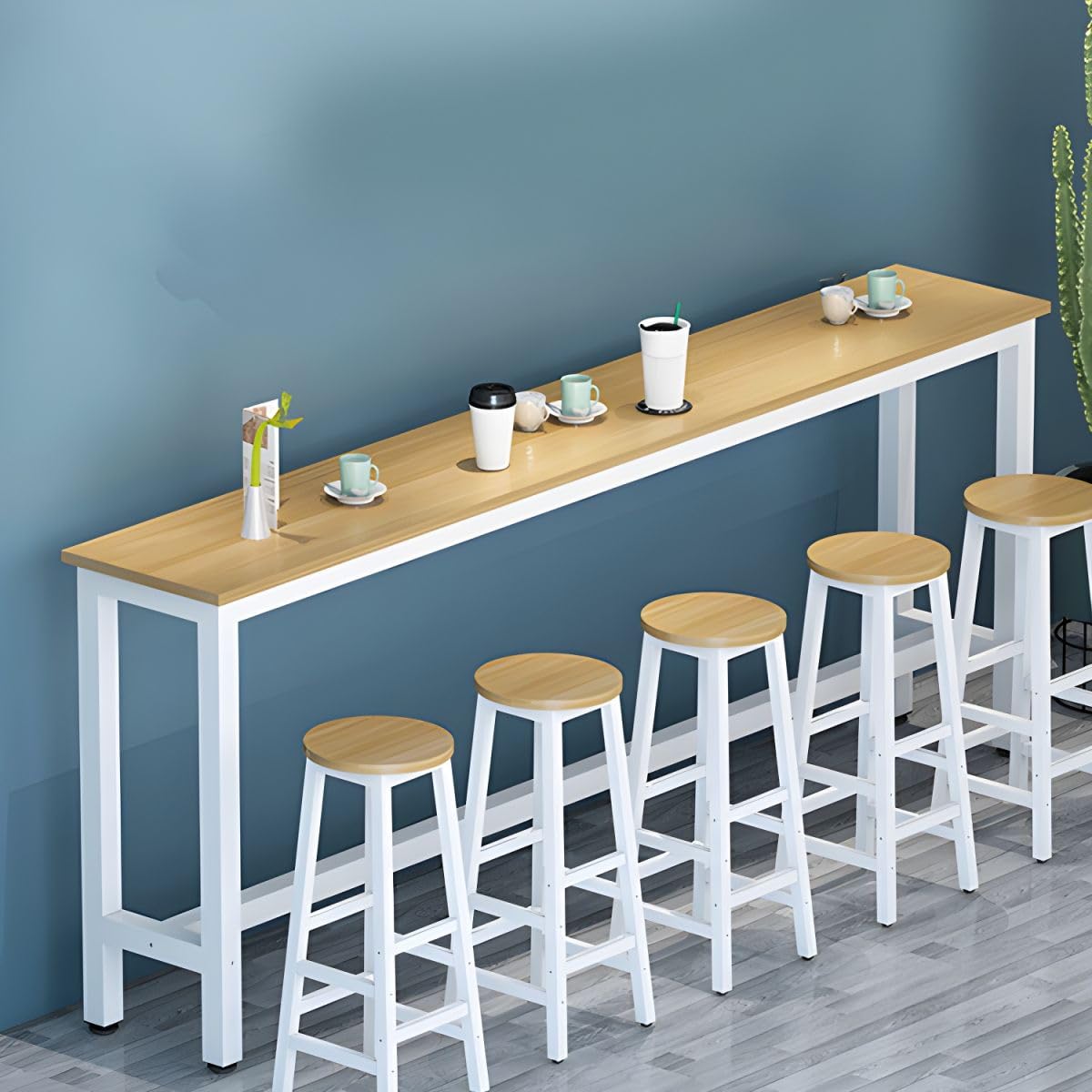Table de bar de cuisine mange-debout en bois blanc naturel avec pieds hauts
