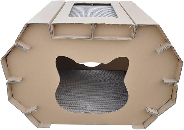 CA&T Scratch and Sleep Recyclable Cat House,Beige