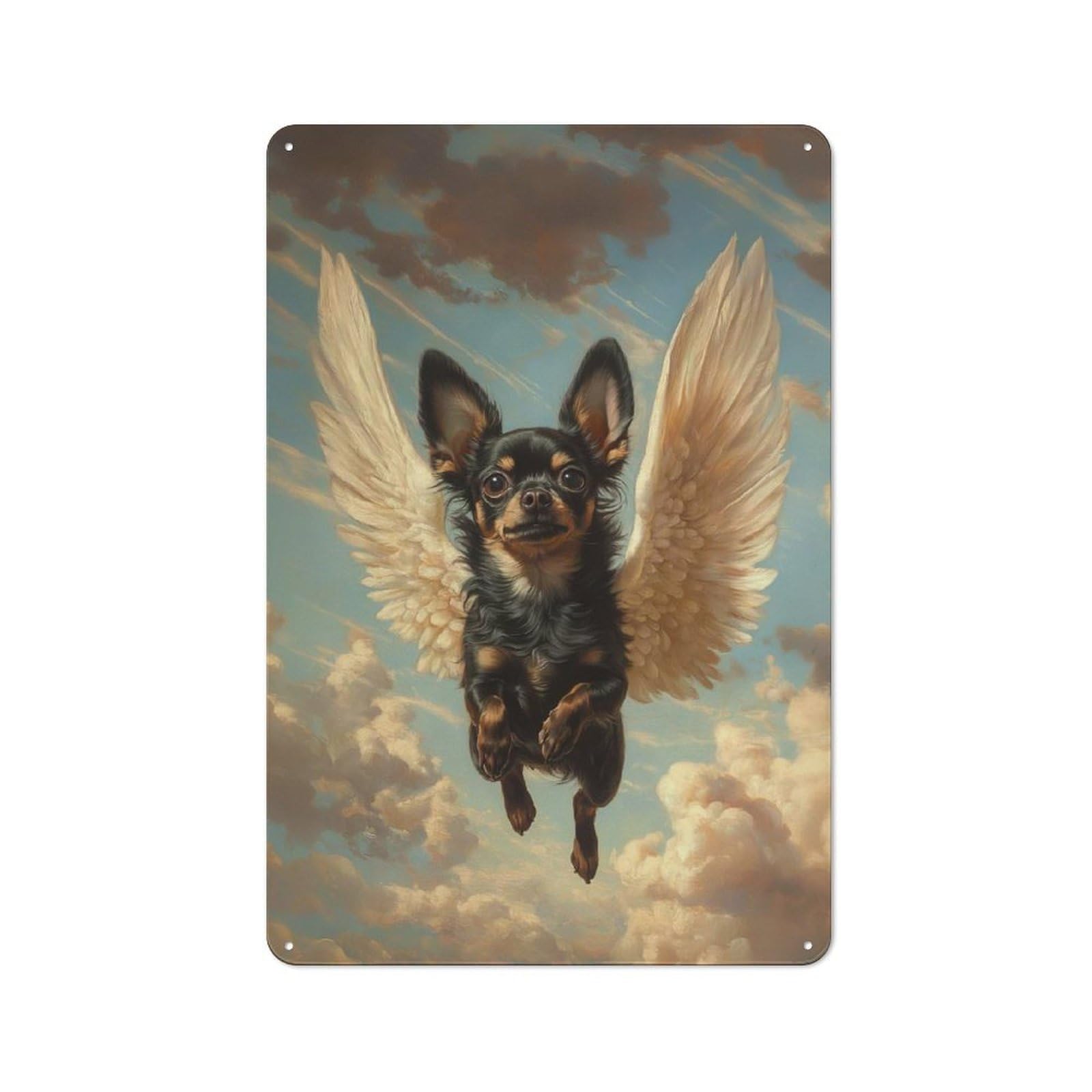 Junmoney Black Chihuahua With Angel Wings Remembrance Metal Sign 30X20cm With Art For Pub Or Café, Retro Decor, For Cooler-Month Interiors With Retro Character