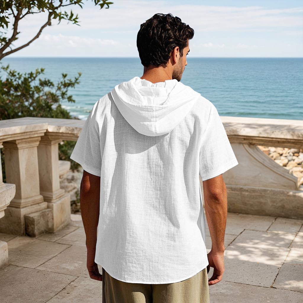 Men Linen Short Sleeve Button Down Shirt Summer Casual Hawaiian Beach Tops Lightweight Fashion Hoodies - Image 4