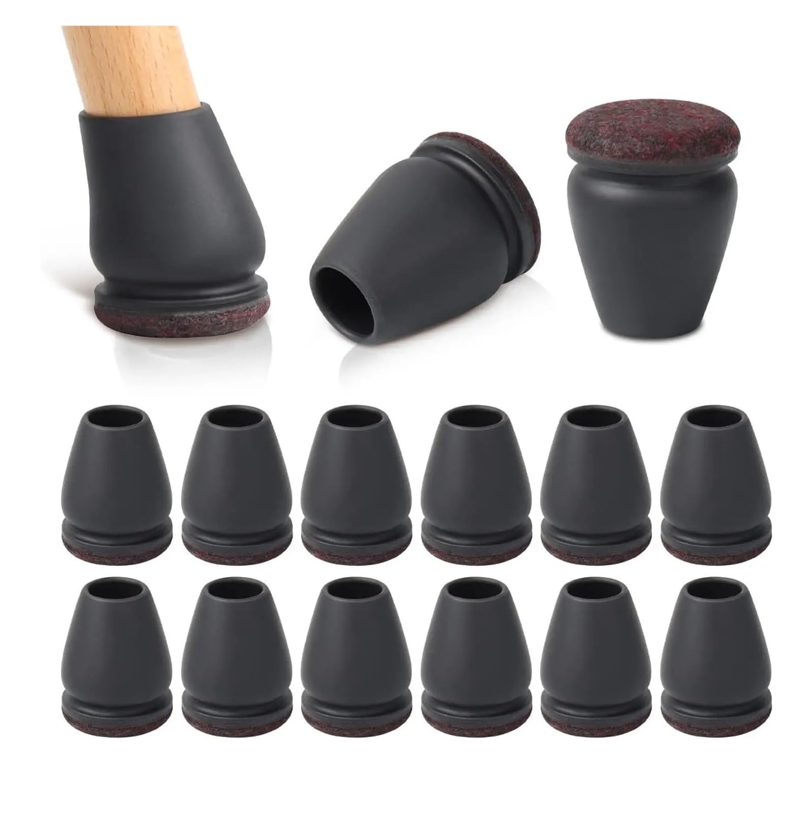 16 Protectores Negros for Patas de Silla, con Almohadillas de Fieltro Gruesas, for Proteger Patas de Mesa y Muebles, Redondos.(S(15-19mm))