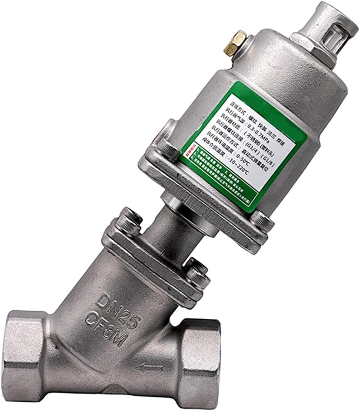 DN25 Normally Closed Pneumatic Seat Valve, 16 bar Actuator Angle Valves, for Steam Gas Oil, 1pc(Double Acting)
