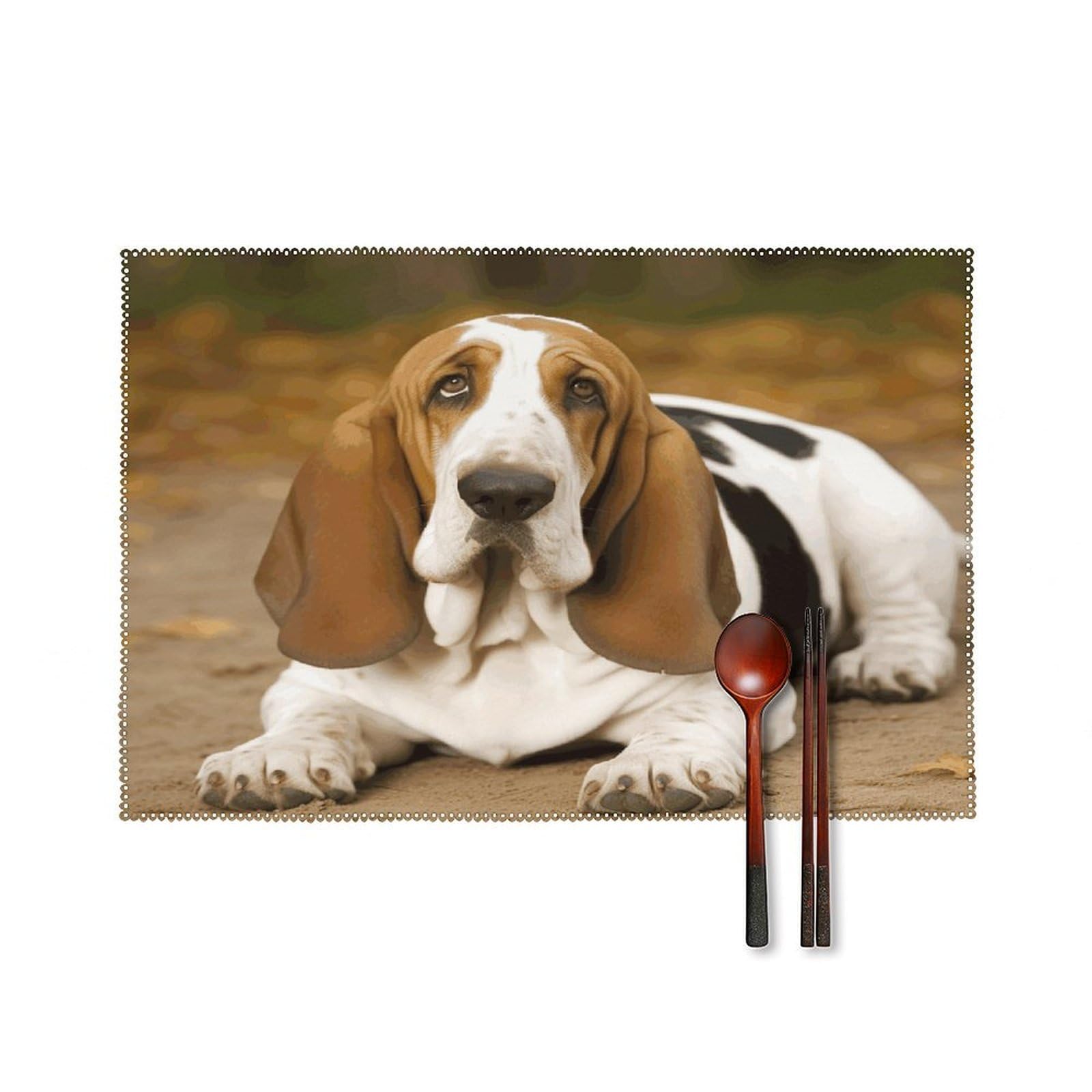 Basset Hound Placemats Set of 4 Canvas Washable Cloth Place Mats Wipeable Heat Resistant Table Mats Elegant Cloth Placemat for Kitchen Dinning Party Table Decor 12" X 18"