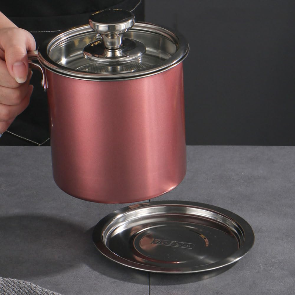 Contenitore per grasso in acciaio inox con filtro, dispenser multiuso per olio da cucina, ideale per risparmiare grasso per pancetta con manico, capacità 907,2 g