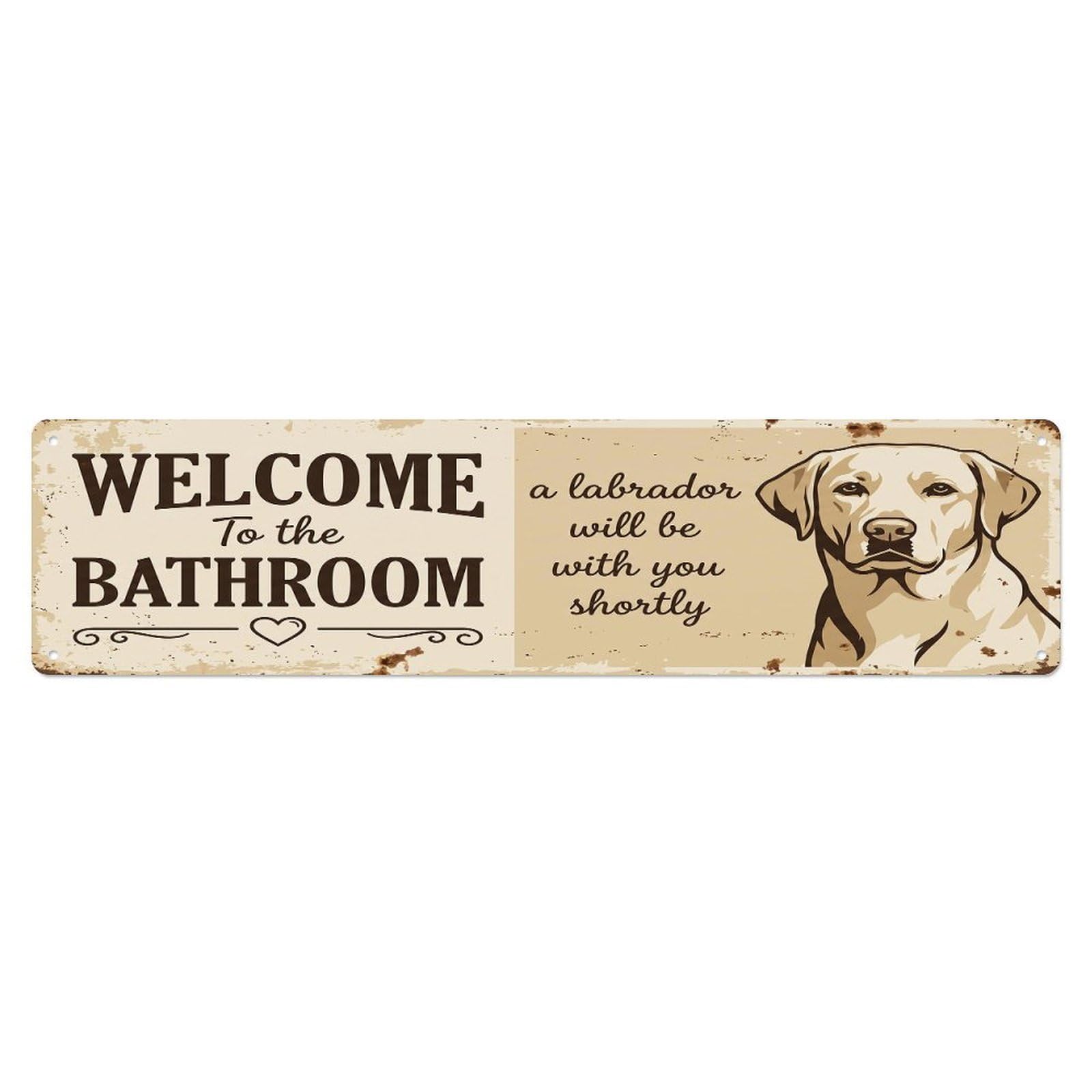 Vintage WELCOME To The BATHROOM Labrador Dog Metal Tin Sign