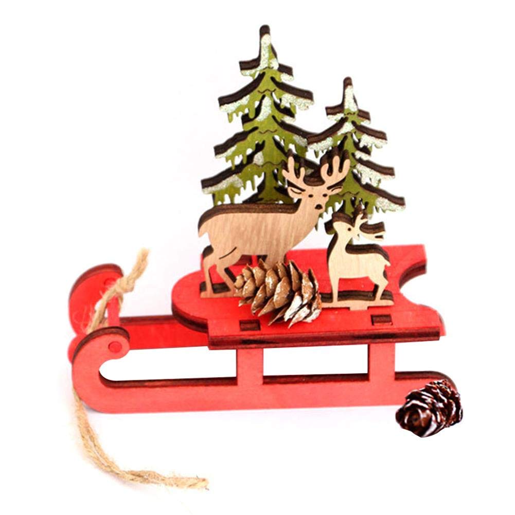 Biggystar Mini Christmas Sleigh, DIY Miniature Wooden Rein-deer Sled Ornament for Christmas Home Decoration, 10x4x9 cm