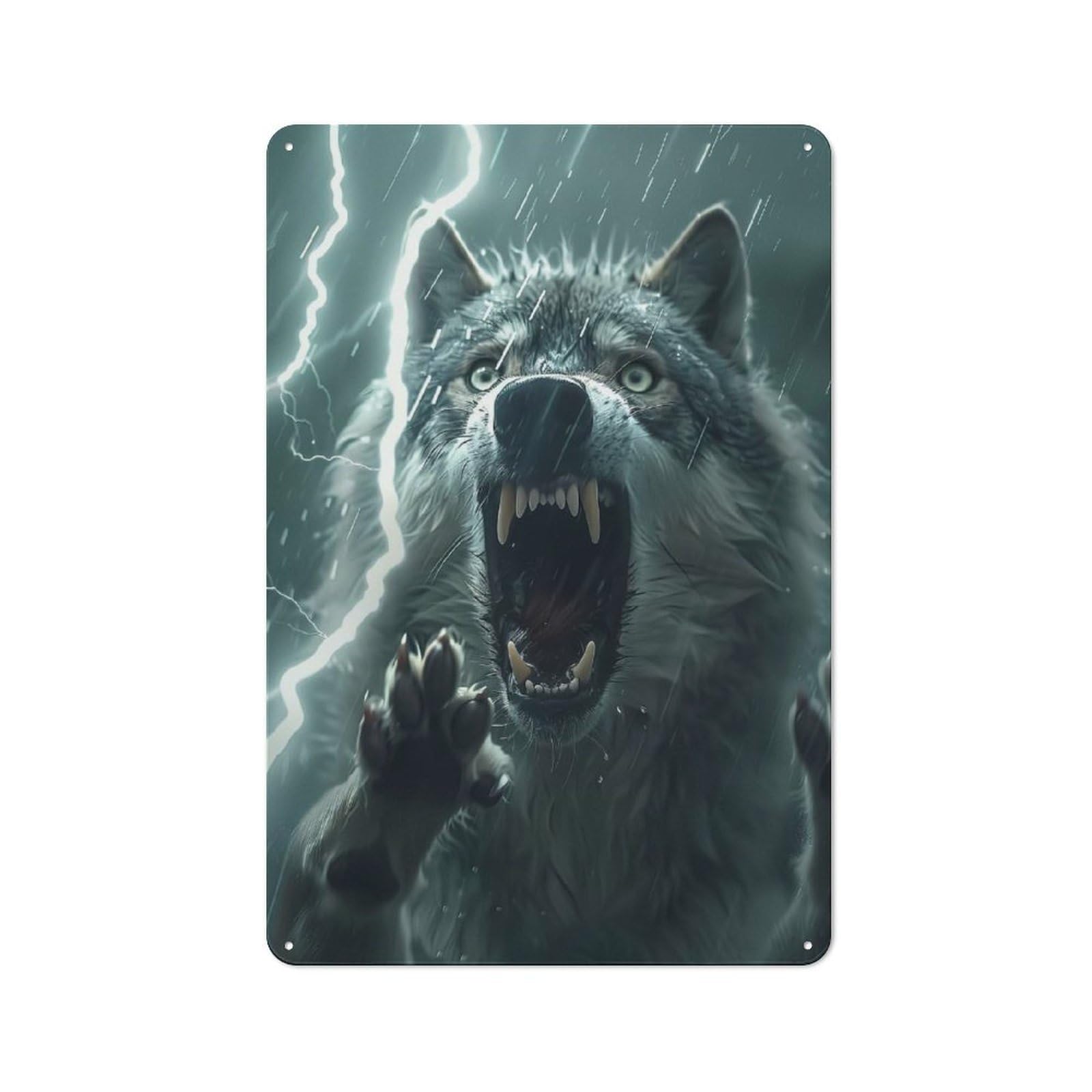 Junmoney Wolf Lightning Vintage Metal Plaque 30X20cm For Workshop Wall, For Kitchen And Home Bar Decor, For Home Office And Studio Walls