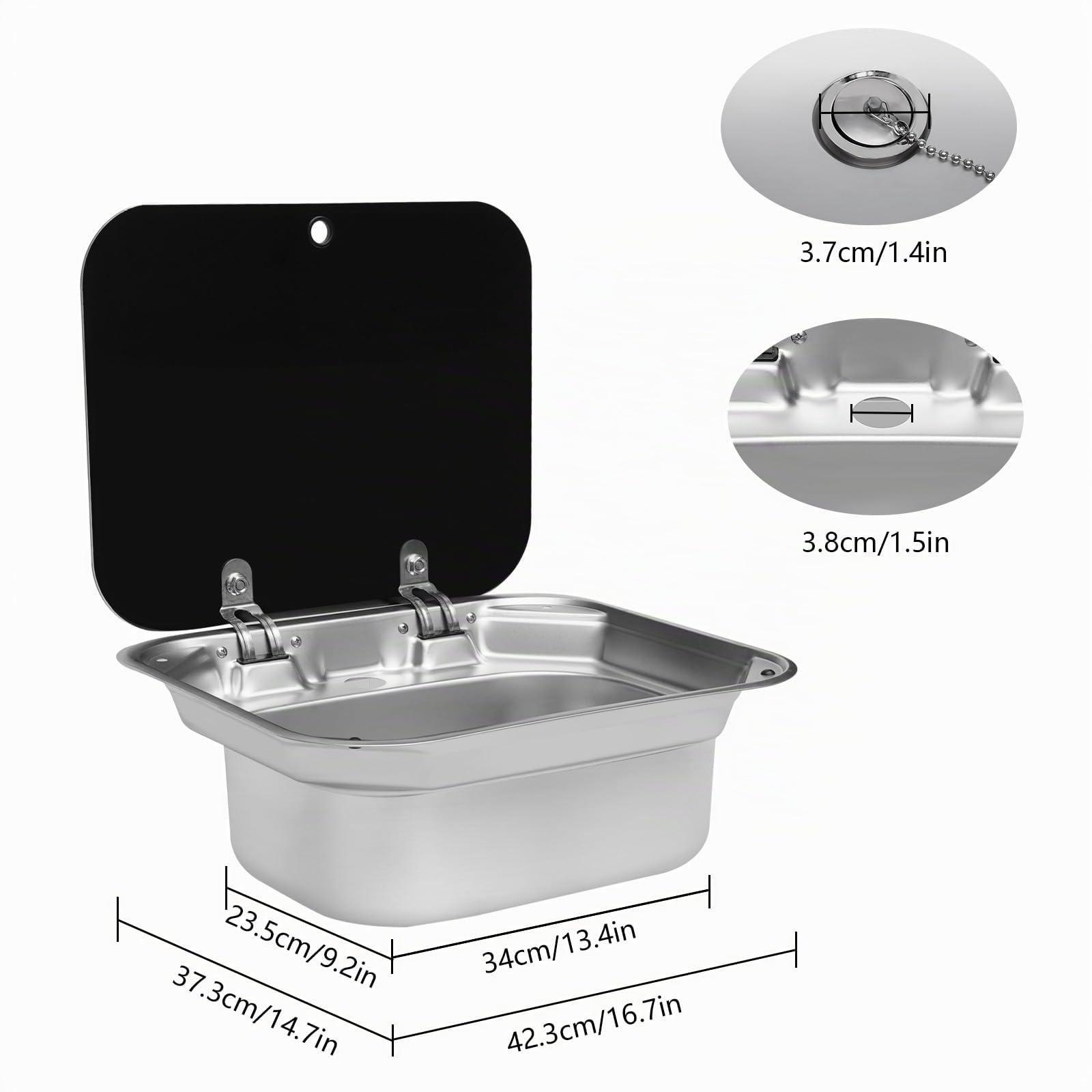 RV - Set di lavandino da campeggio, con rubinetto, per camper, camper, camper, in acciaio inox, colore: nero, argento