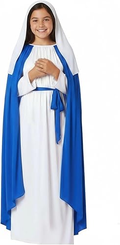 Miniatura 5 de Morph Disfraz de Virgen María para niños, disfraz de María para niñas, disfraces de pesebre para niños, disfraces de Navidad para niñas