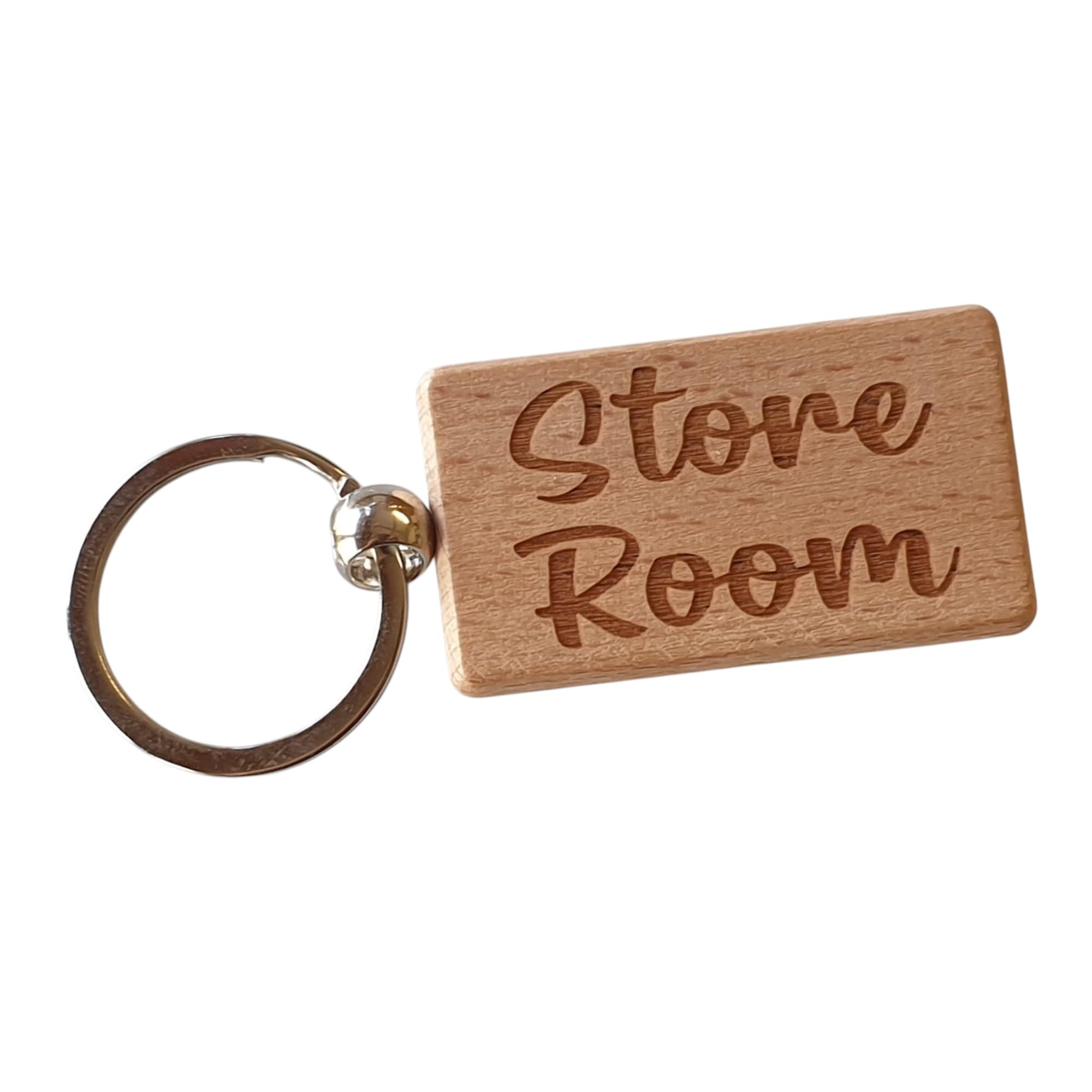 Decalarama Brown Store Room Keyring Nice Cute Custom Engraved Wooden Key Fob Novelty House Keys Present
