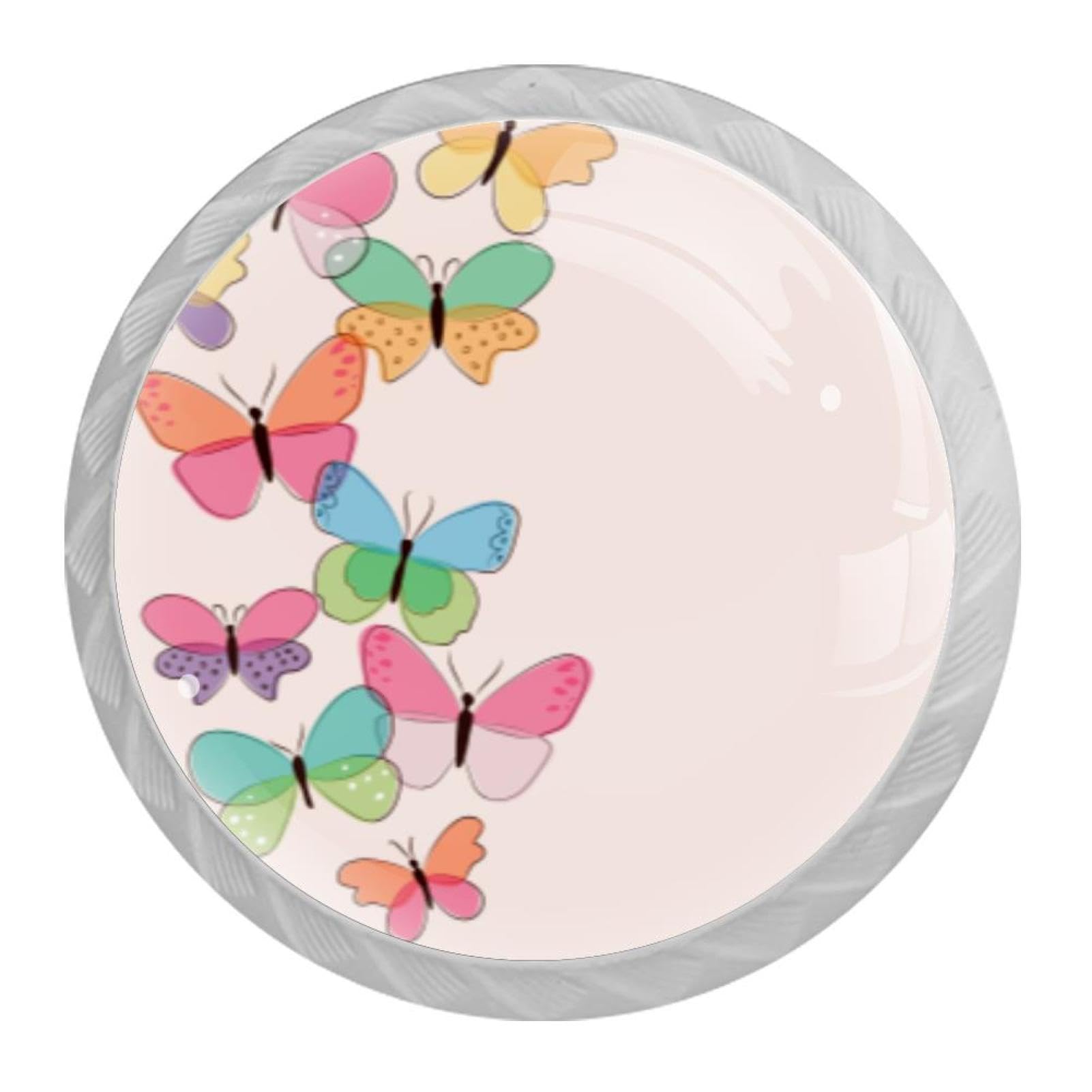 Tqmspg Multi14 4 Pieces Drawer Pulls Colorful Butterflies Door Knobs Dresser Handles For Kitchen Wardrobe Cupboard Hardware Furniture