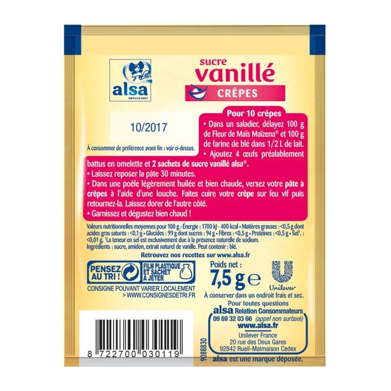 ALSA - Sucre Vanillé Sachet 90G - Préparation Pâtisserie Maison – Douceur Vanillée pour Vos Gâteaux - Lot De 4