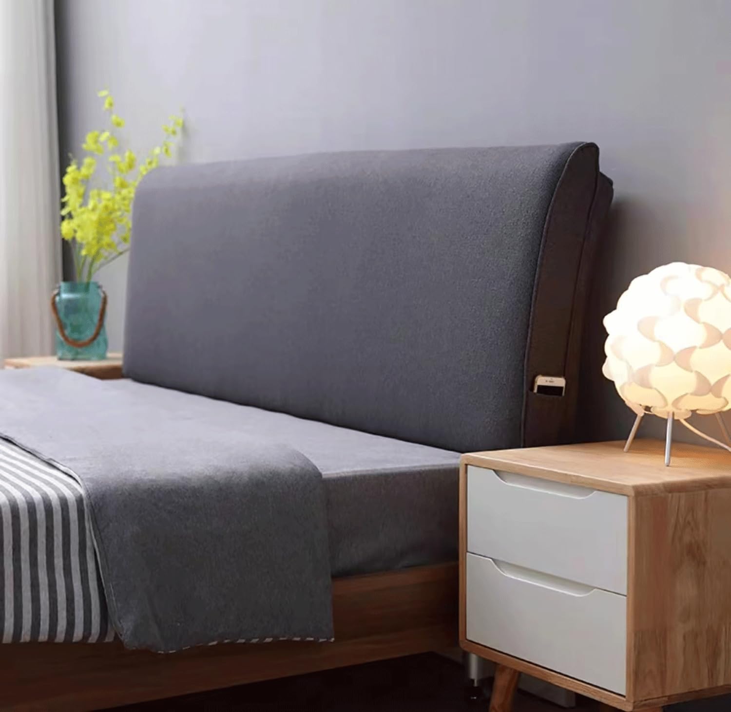 MGEMJMJ Bedside Cushions, Upholstered Large Backrests, Detachable And Washable, Nordic Tatami Mats, Double Cushions, Anti-collision(Size:No headboard 70.8"/180cm,Color:Gray)