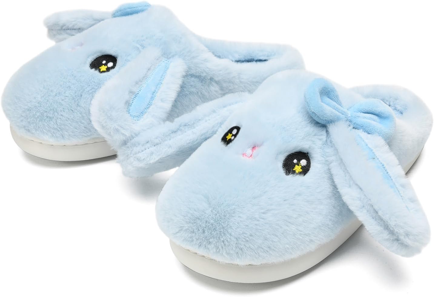 Bunny Animal Slippers for Women and Men, Cute Bow Fuzzy Fluffy Comfy Plush Cartoon Woman Preppy Funny Furry Rabbit Pillow Cloud Home Bedroom House Slipper for Womens Indoor and Outdoor