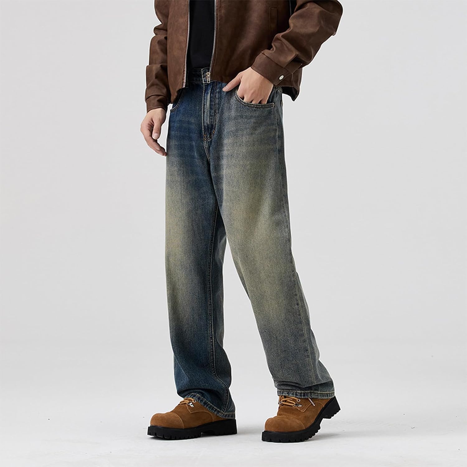 [WOOYOO] ジーンズ メンズ Gパン チノパン ブルー グレー 大きいサイズ デニム ヴィンテージ 両サイドポケット カジュア