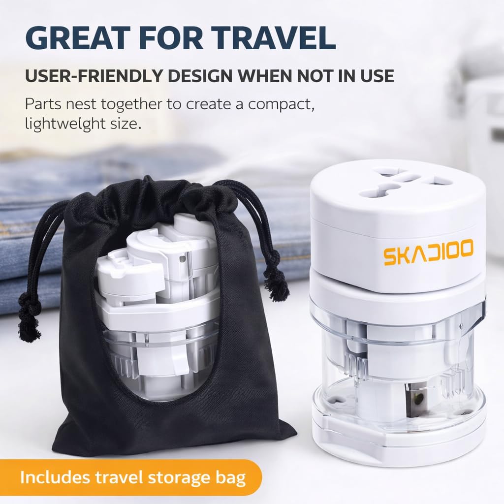 SKADIOO Universal Charger Adapter | 2 Years Warranty, 240V | Universal Travel Adapter All in One, International Travel Adapter for 150+ Countries, Ideal for Worldwide Travel (White, Set of 1) — Amazon image 6