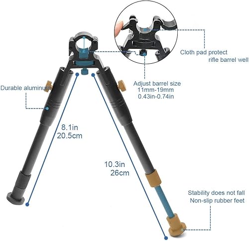 Miniatura 2 de BESTSIGHT Abrazadera de 6-9 pulgadas Bípode para rifles Montaje redondo de liberación rápida Tácticas Plegables Bípode Altura ajustable Visión