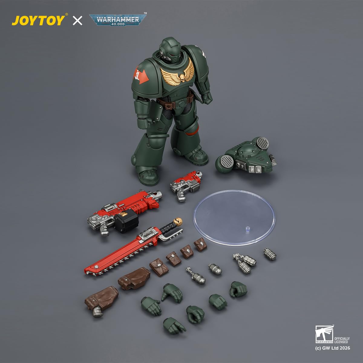 HIPLAY JOYTOY Warhammer 40k Dark Angels Intercessor z Bolterem, Bolterem Pistoletem i Mieczem Łańcuchowym JT03868 Zestaw Figurek Akcji w Skali 1/18