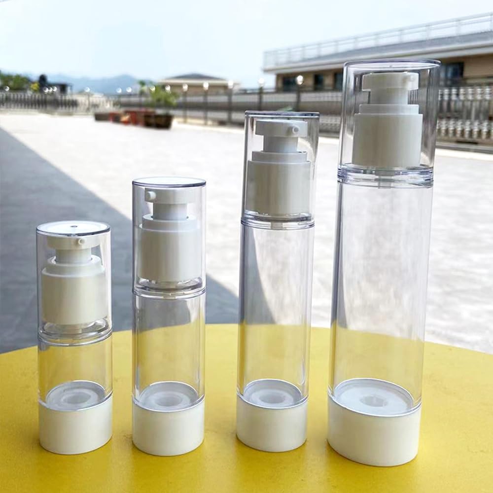 50 szt., 5 ml, 10 ml, 15 ml, butelka z pompką bezpowietrzną, mini, puste, przezroczyste butelki z pompką próżniową, do wielokrotnego napełniania, przezroczyste pojemniki na balsam z podkładem do