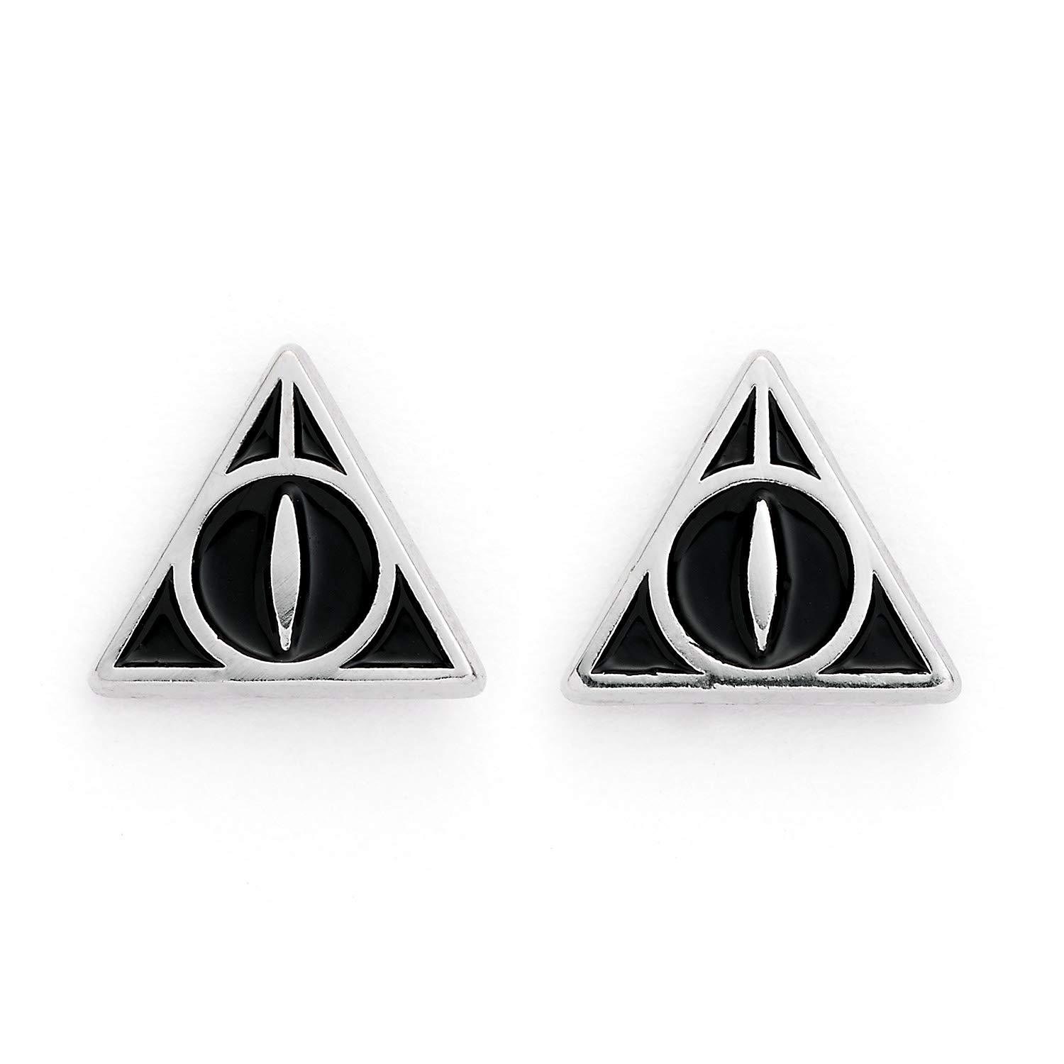 Harry Potter Deathly Hallows Silver Plated Black Stud Earrings by The Carat Shop