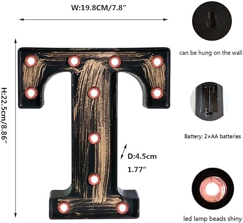 Miniatura 5 de Oycbuzo - Cartel de letras con luces LED doradas y negras, estilo industrial y clásico, para decoración de cafeterías, bodas, fiestas de cumpleaños,