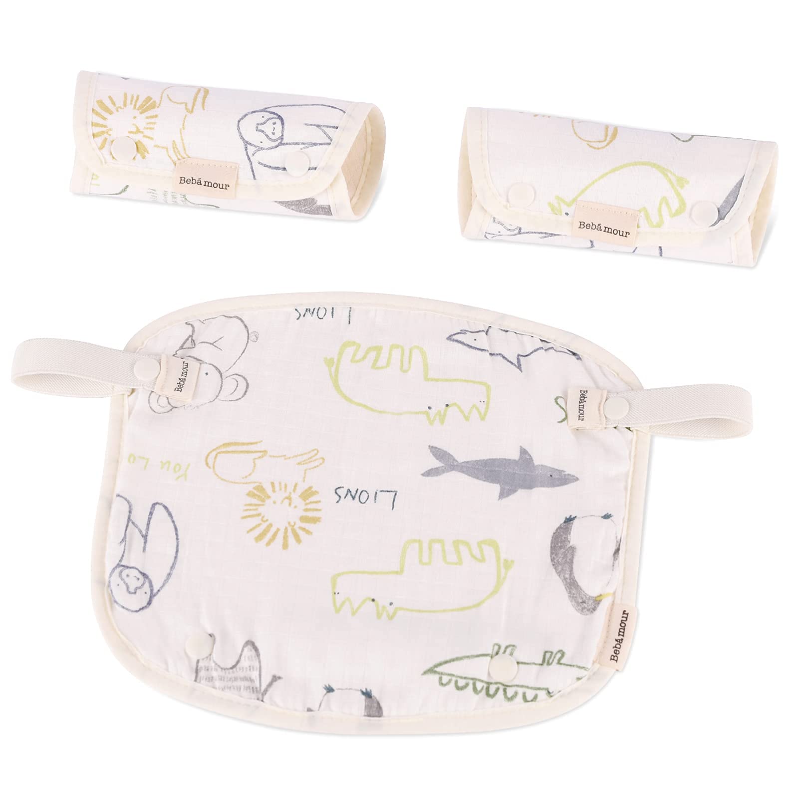 Bebear Beißkissen für Babytrage, 100% Baumwolle Sabber Lätzchen für Babytrage Neugeborene bis Kleinkinder, 3PCS Baby Beißkissen für Jungen/Mädchen(Color Animal Shark)