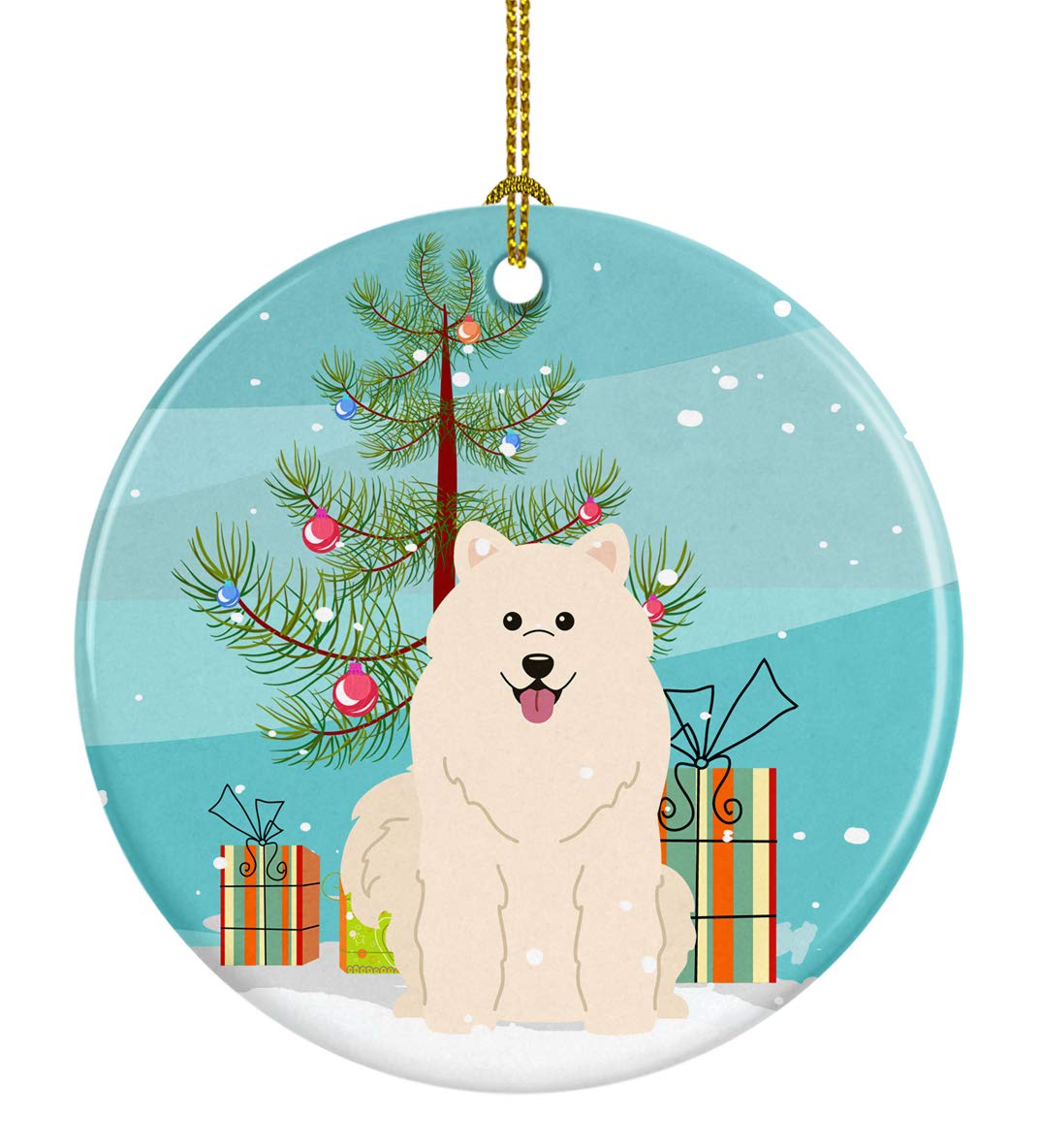 Caroline's TreasuresMerry Christmas Tree Samoyed Ceramic Ornament Christmas Tree Hanging Decorations for Home Christmas Holiday, Party, Gift, 3 in, Multicolor