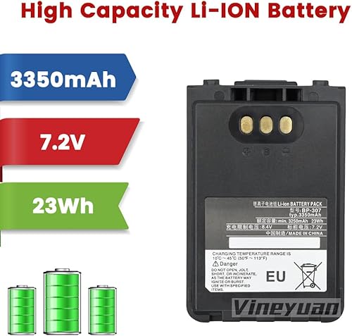 Miniatura 5 de 7.2V 3350mAh BP-307 Batería recargable de iones de litio de gran capacidad para radios bidireccionales ICOM IC-705, ID-31E, ID-51E, ID-52E, IP-100H,