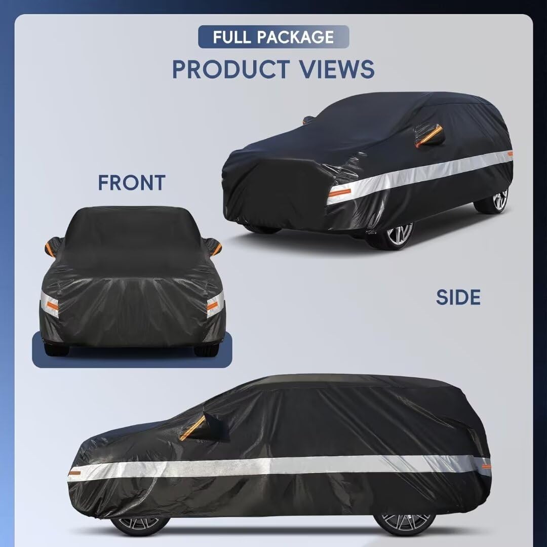Bâche Voiture SUV Extérieur à 10 Couches, Housse Protection Voiture 100% Étanche Anti UV Soleil, Bâche pour 4x4 Audi Q5, BMW X3, Renault Koleos,VW Tiguan Allspace, etc. C11 Noir