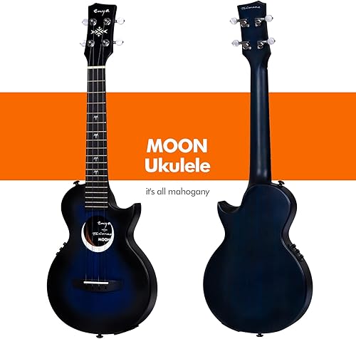 Miniatura 2 de Enya Taimane Moon Signature Ukelele Tenor All Solid Mahogany - Ukelele azul de 26 pulgadas con paquete de recolección AcousticPlus integrado con