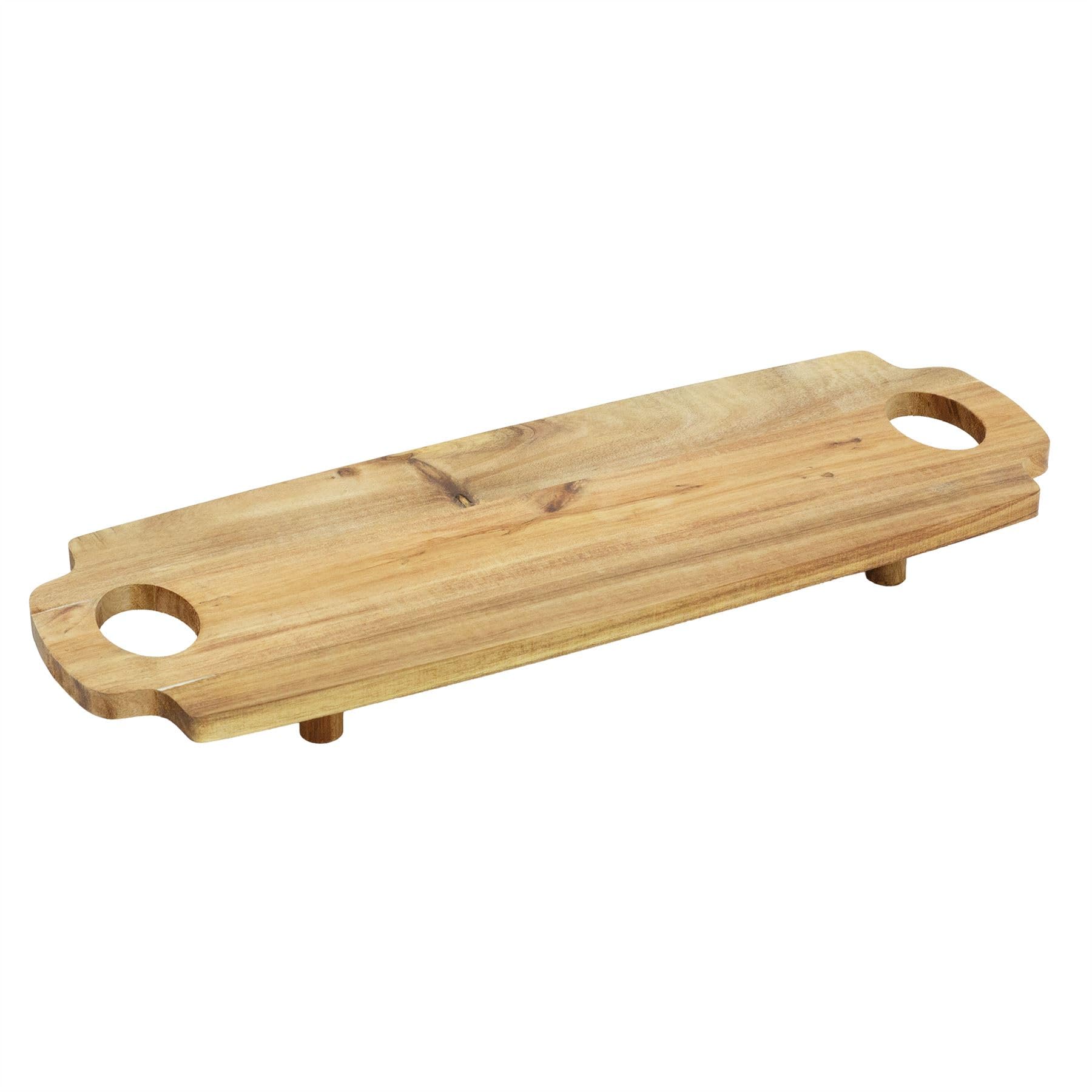 Acacia Wood Serving Board with Legs, 58cm Raised Wooden Serving Platter with Handles for Cheese, Cake, Charcuterie and Party Food