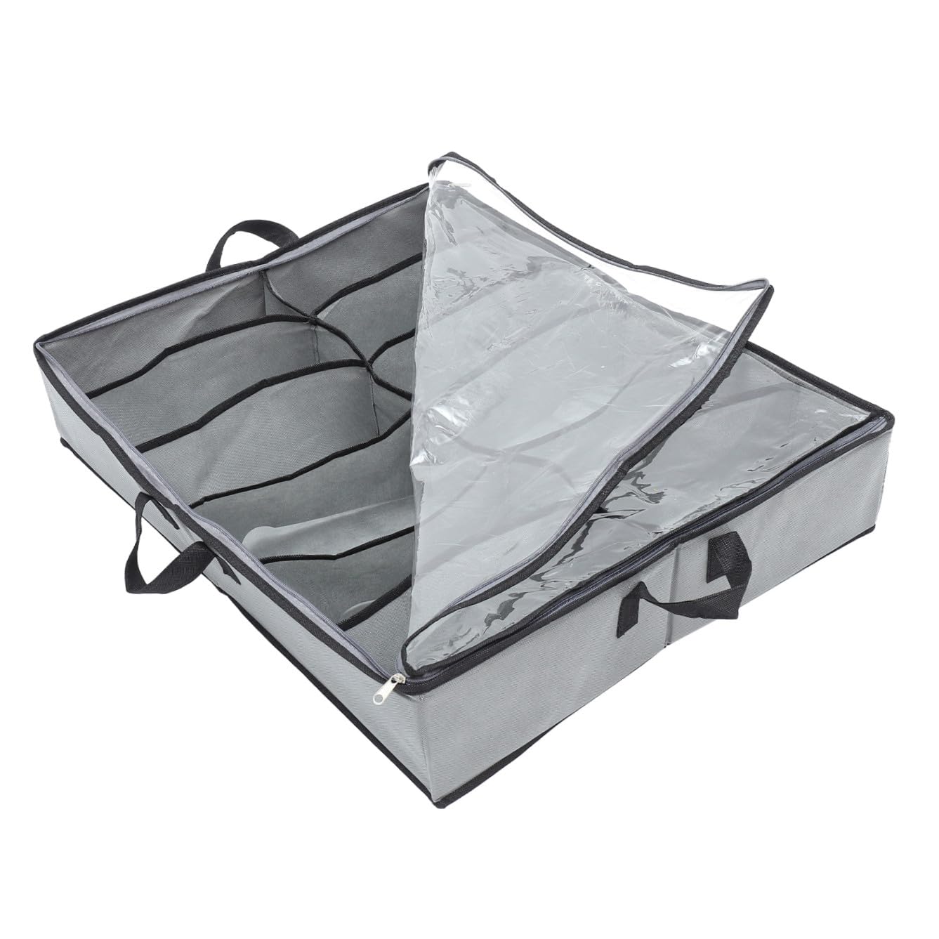 Contenedor Para Guardar Zapatos Transparente 12 Compartimentos Tela No Tejida Con Cremallera Almacenamiento Bajo Cama Gris Almacenamiento Plegable Para Hogar