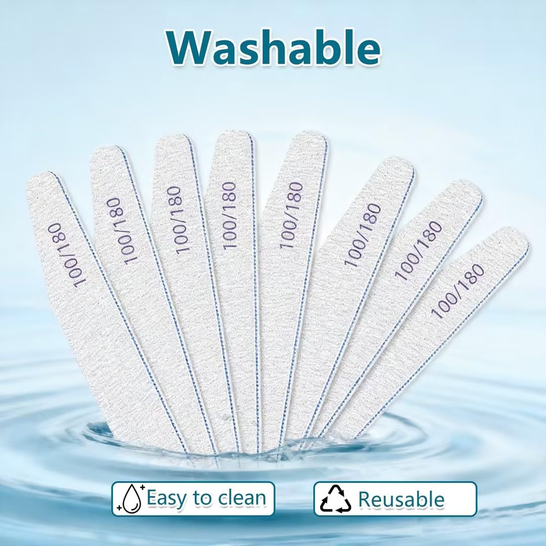 elzle 10 PCS Professional Nail Files Set, 100/180 Grit Double-Sided Washable Emery Board Nail File, Manicure Pedicure Pet Grooming Tools for Home and Salon Use, Half-Moon (White) — view 6