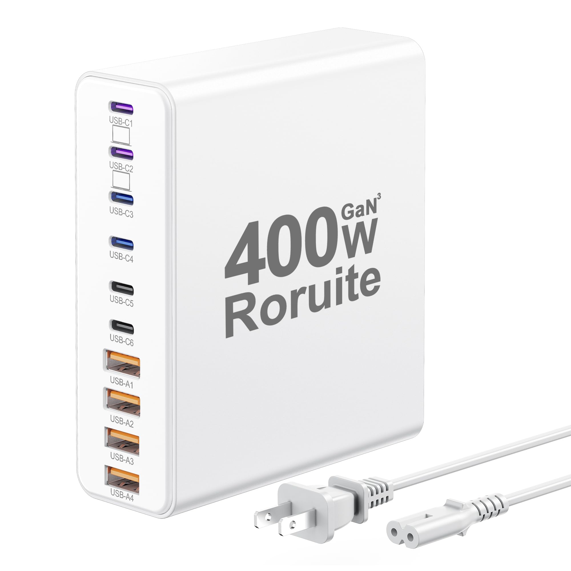 400W Charging Station for Multiple Devices, 10-Port GaN USB C Charger Block, Dual 65W Laptop Fast Charger Multiport USB Charging Station for MacBook, iPhone, Samsung, Galaxy, iPad, Android, White