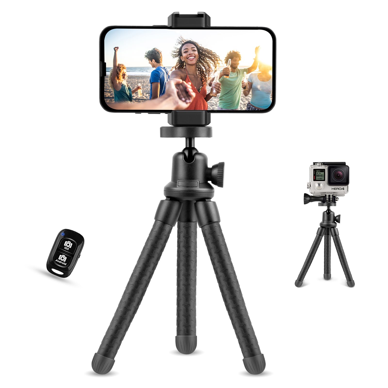 UBeesize Phone Tripod, UBeesize 12 Inch Flexible Cell Phone Tripod Stand Holder with Wireless Remote Shutter & Universal Phone Mount, Compatible with Smartphone/DSLR/GoPro Camera