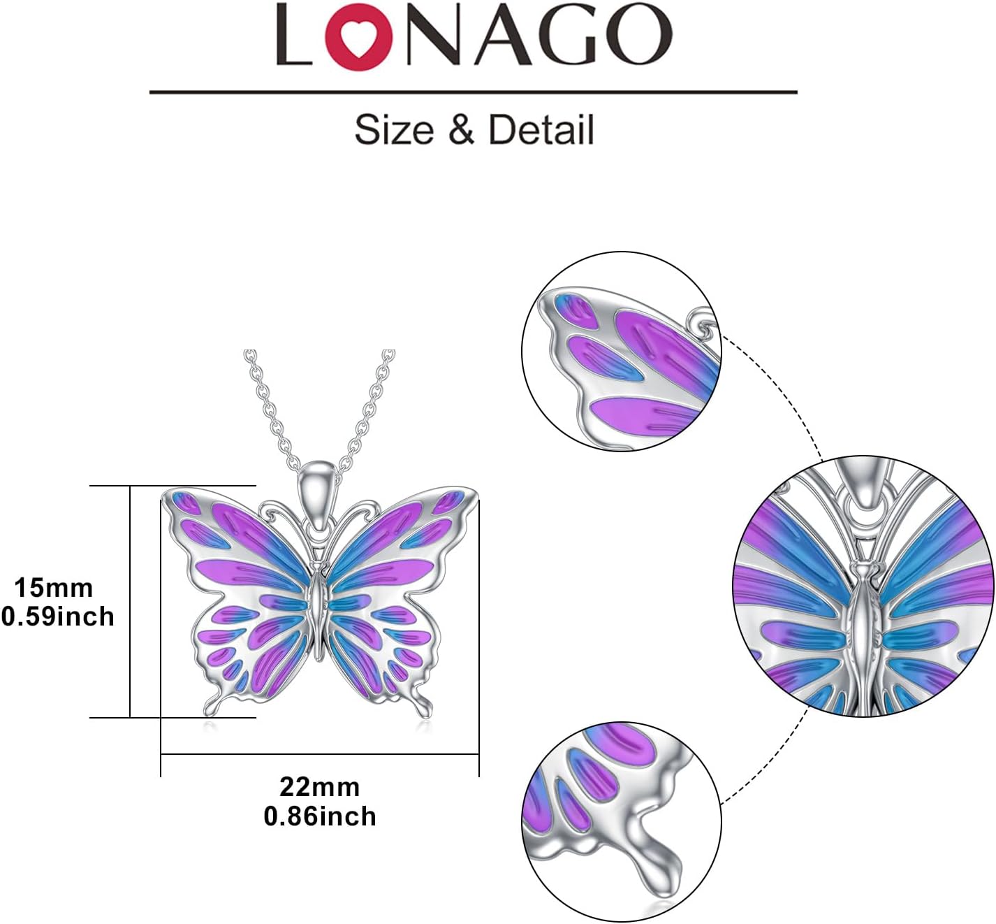 LONAGO Butterfly Necklaces for Women 925 Sterling Silver Dainty Blue Butterfly Pendant Jewelry for Mother's Day Birthday Gifts - Image 5