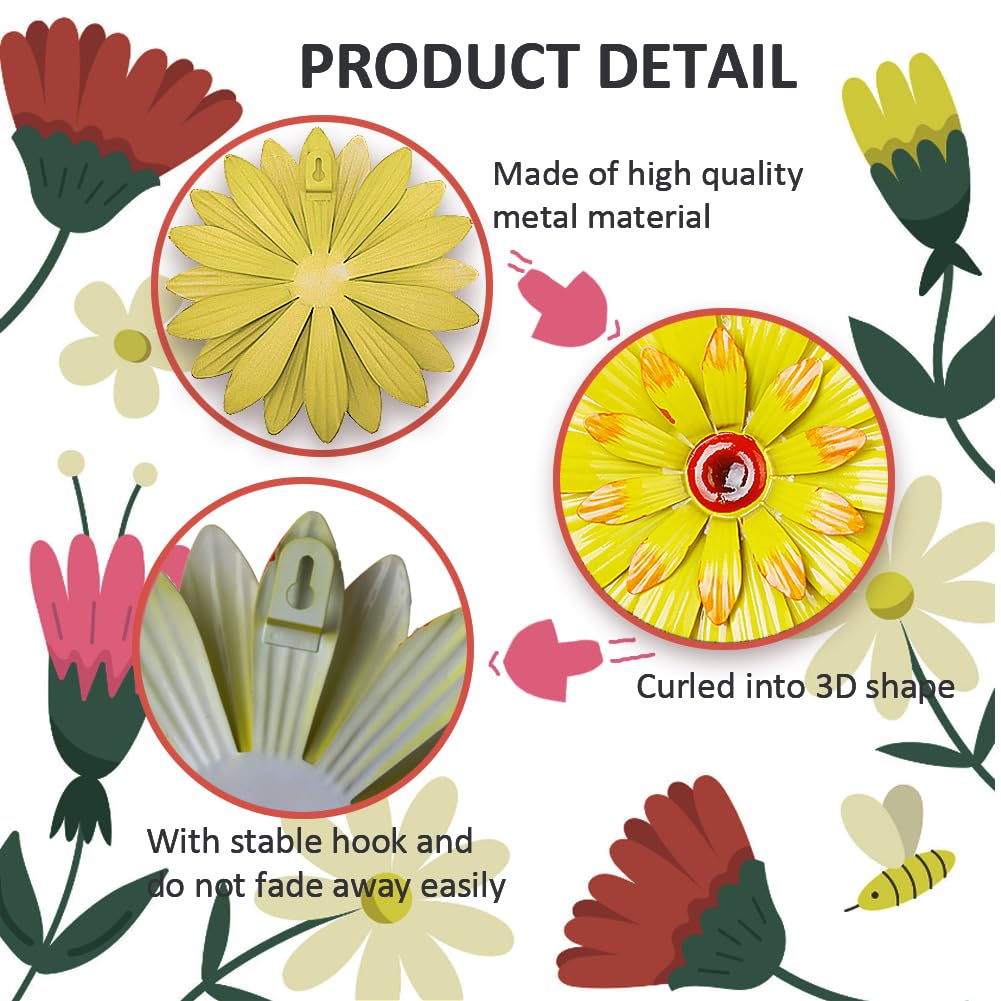 BIMUYI – Decoración De Pared De Margarita Metálica 30 Cm – Amarilla, 3 Capas De Pétalos