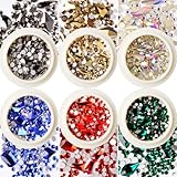 Umillars 6 Wheels Nail Art Decorations Mixed Colored Multi Shaped Sized Rhinestones Diamonds Beads F
