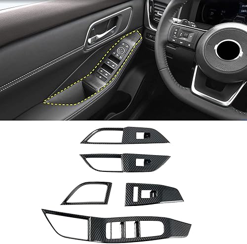 Miniatura 2 de HIGH FLYING for Nissan Rogue, X-Trail (T33) 2021 2022 2023 Car Interior Accessories Door Armrest Window Lift Cover Trim ABS Carbon Style 5pcs