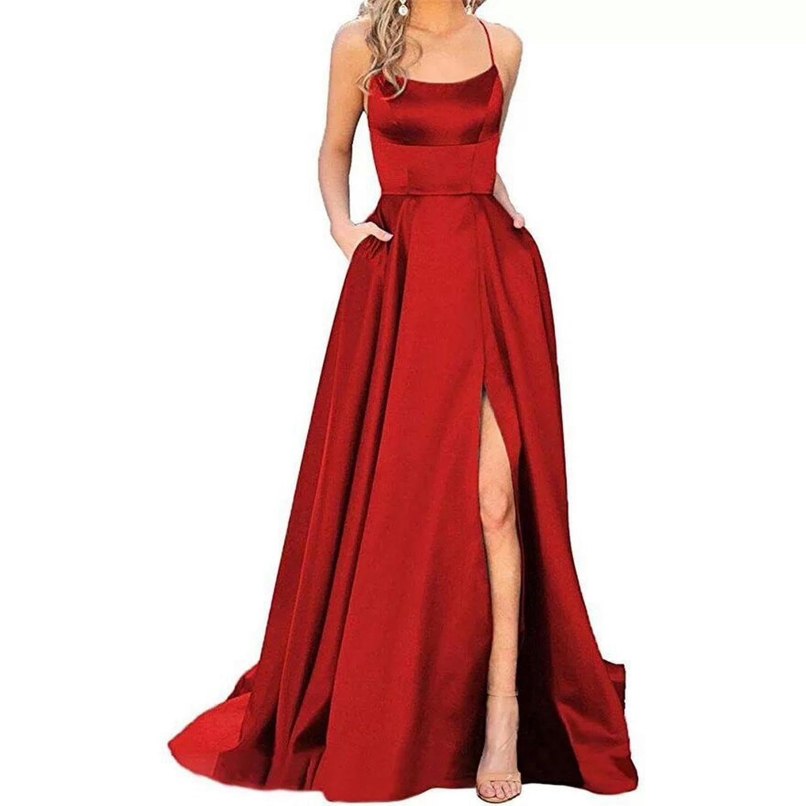 Abito Donna Invernale Abito da Damigella d'Onore da Donna Vestito Lungo Dimagrimento Bestie Bestie Abito da Sera da Sera da Damigella d'Onore-Rosa Rosso-XL