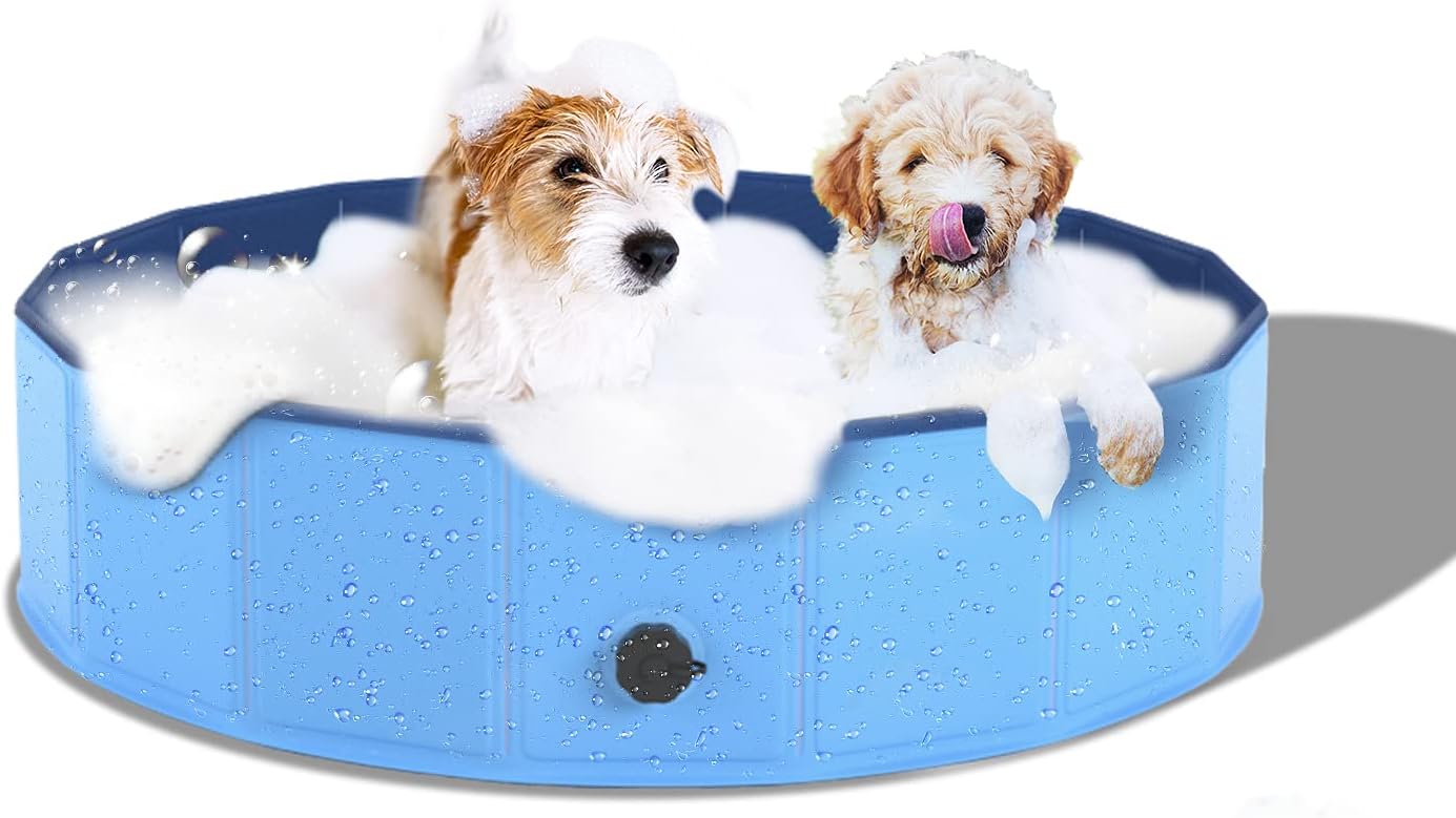 Foldable Dog Pool for Large Dogs Hard Plastic Kiddie Pool, Portable Pet Bath Tub Outdoor Swimming Pool for Dogs Cats and Kids (Light…